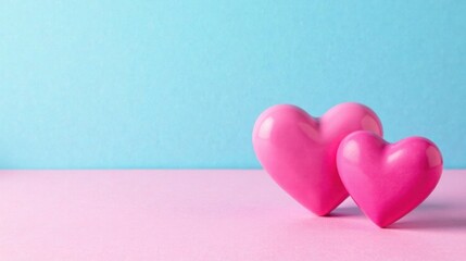 Obraz premium Two Pink Hearts on Pastel Background, a Symbol of Love and Affection