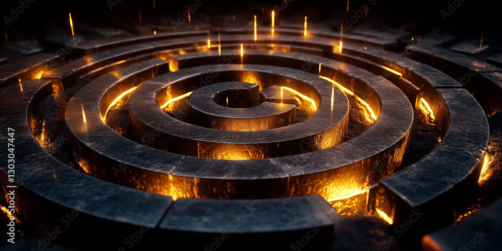 Poster a mesmerizing fractal labyrinth reveals glowing edges and deep shadows, invoking a sense of endless 