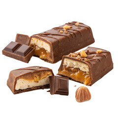 Chocolate Caramel Candy Bars on trasparent background