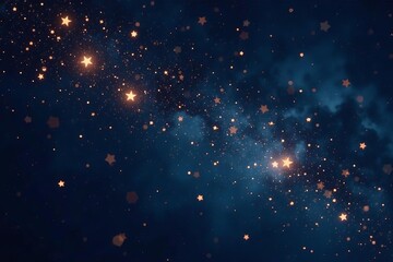 Fototapeta premium Glowing gold stars scattered on dark sky, celestial theme, glowing, night