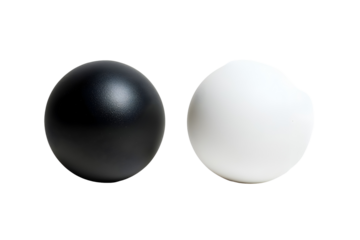The two stress balls mockup shown in the image one black and another one white, kept on a white or transparent background