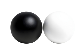 The two stress balls mockup shown in the image one black and another one white, isolated on a white or transparent background