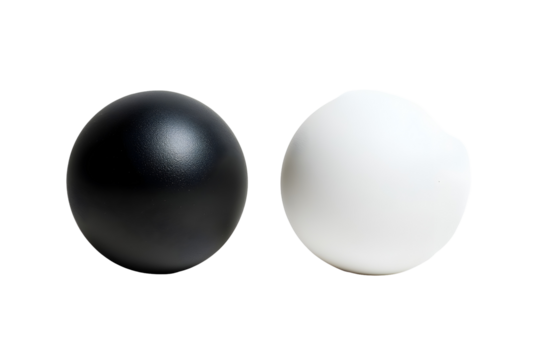 The two stress balls mockup shown in the image one black and another one white, kept on a white or transparent background