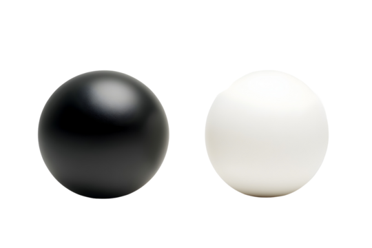 The two stress balls mockup shown in the image one black and another one white, on a white or transparent background