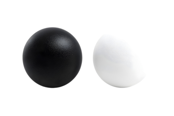 The two stress balls mockup shown in the image one black and another one white, placed on a white or transparent background