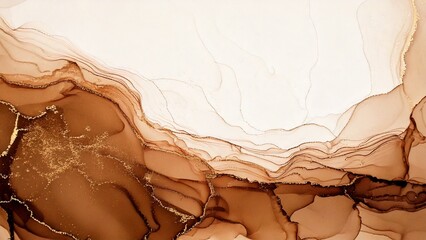 高級感のある薄くて淡いアルコールインクアート ブラウン マーブル模様 余白あり 背景素材 チラシ・バナー・動画素材 16:9サイズ AI生成素材