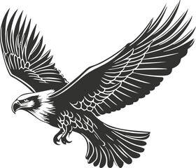 Obraz premium Black and white vector illustration of an eagle in flight.