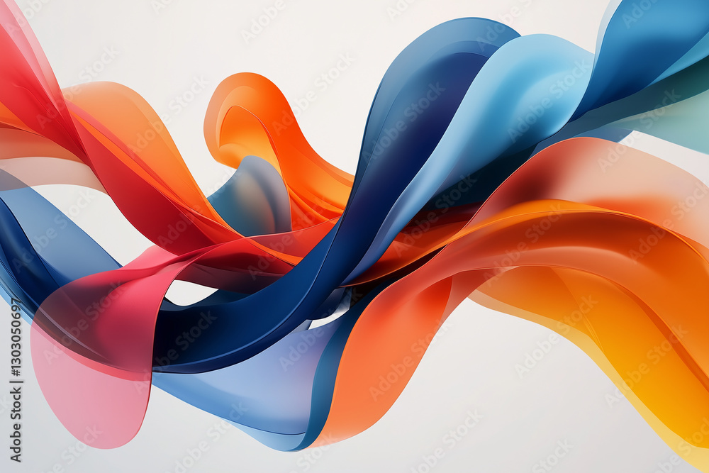 Poster elegant flowing ribbons in vibrant colors create dynamic abstract digital artwork. smooth curves and