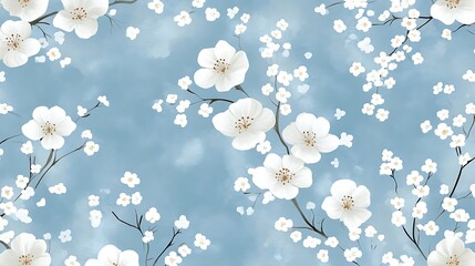 Serene White Blossoms on a Misty Blue Sky
