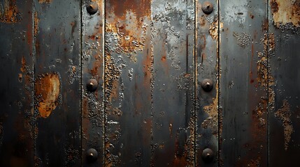 Distressed metal texture with rusted steel, industrial decay, dark scratches, and cinematic lighting