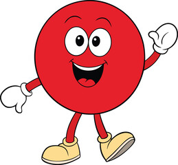 A cheerful cartoon red ping pong ball, with a bright, playful expression, bounces happily, exuding fun and excitement, ready for a fast-paced game or friendly competition.