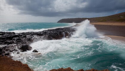 Fototapeta premium waves crashing on rocks