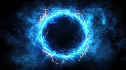 Glowing blue energy ring on black background.