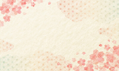 水彩風の桜　春の和柄　 和紙の背景　