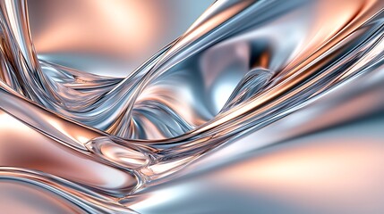 Abstract Silver and Rose Gold Liquid Metal Swirls: A Stunning Digital Artwork