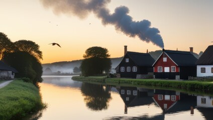 Fototapeta premium Sunrise over Canal Village