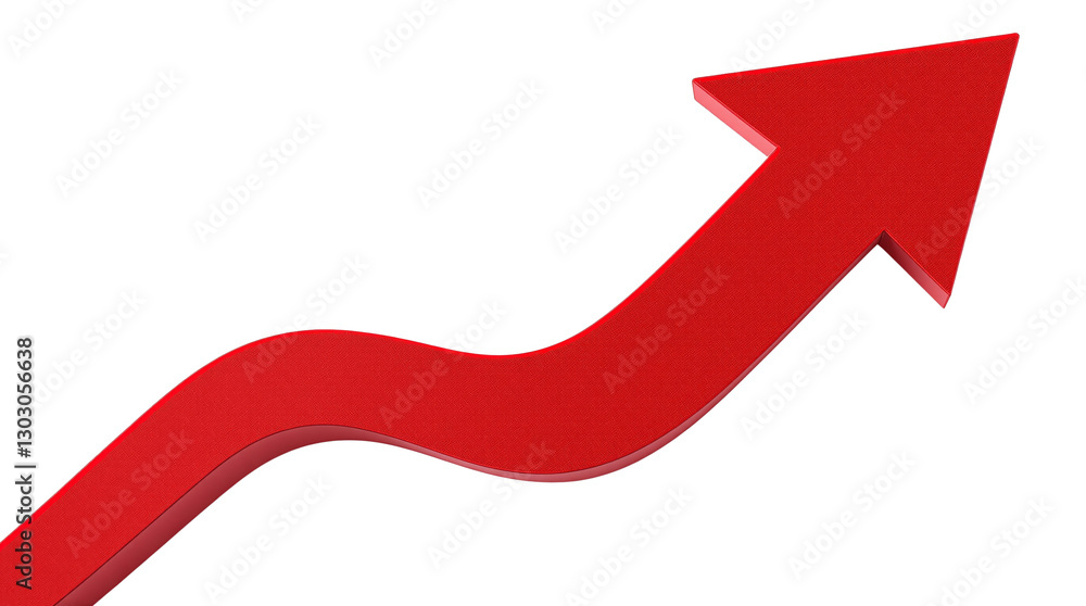 Poster Red arrow pointing up, 3D style, white background, concept of growth. Ai generative