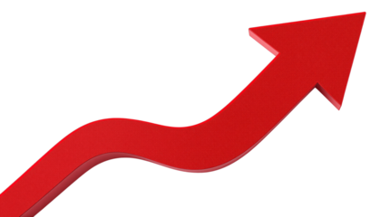 Red arrow pointing up, 3D style, white background, concept of growth. Ai generative