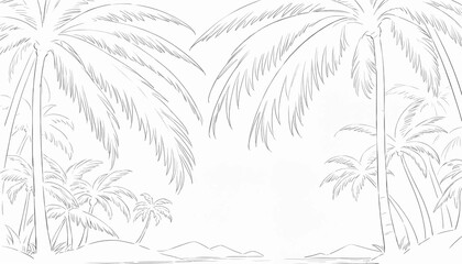 Black and white outline illustration of tropical palm trees for coloring

