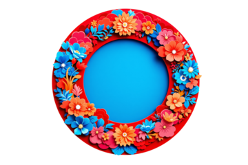 Floral wreath frame, paper cut style, white background, concept of decoration. Ai generative