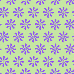 Vector seamless pattern with blue swirl flowers on a light green background