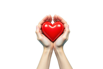 Obraz premium Hands holding a red heart, realistic style, white background, concept of love. Ai generative