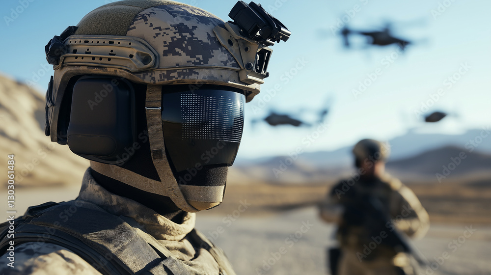 Poster a soldier uses an ai-powered helmet that processes environmental data to improve reaction times and 