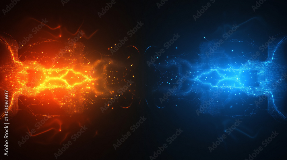 Poster a beauty futuristic abstract background in a high-tech style in blue and orange colors. shining line