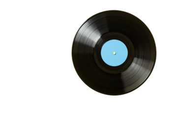 Vinyl record with blue label on white background. Concept of music. Ai generative