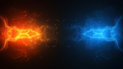 Obraz premium A beauty futuristic abstract background in a high-tech style in blue and orange colors. Shining lines and patterns resembling neural networks, connections, and digital circuits