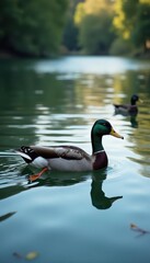 Fototapeta premium Ducks swimming on Lake Merritt, Oakland's serene waters , outdoor, avian, birds