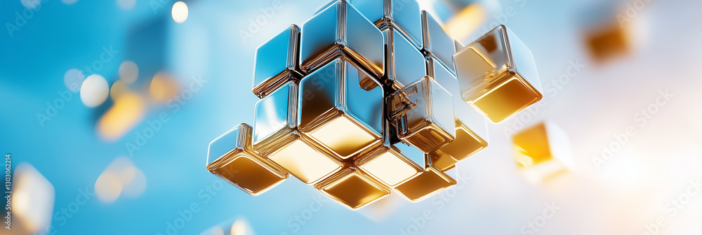 Poster a mesmerizing fractal composition showcases a giant cube made of countless smaller cubes, suspended 