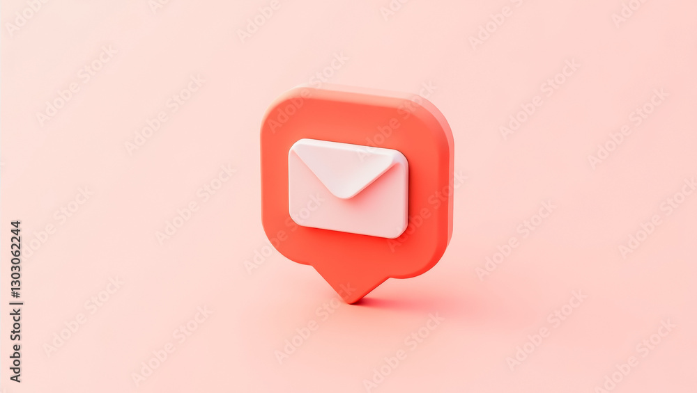 Poster 3d rendering of a coral speech bubble with a white email symbol
