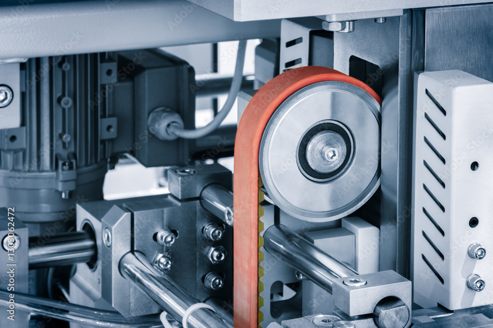Leinwandbilder a machine with a belt is shown. the belt is made of rubber and is used to transfer materials. the ma