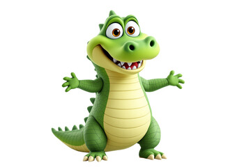 Cartoon crocodile with open arms, 3D style, white background. Concept of fun. Ai generative