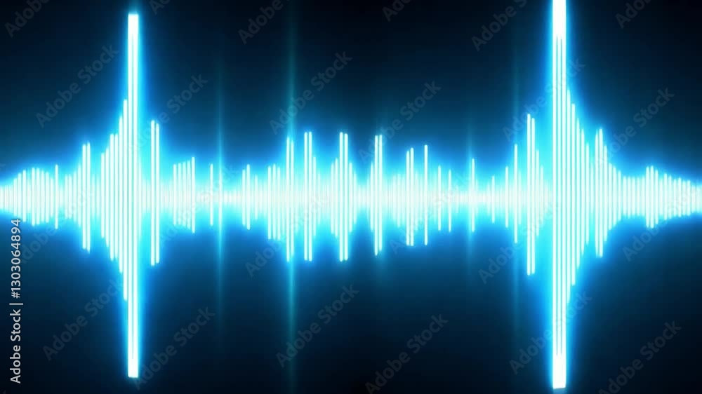 Poster sonic symphony: a visual representation of sound waves in glowing electric blue, the dynamic lines a