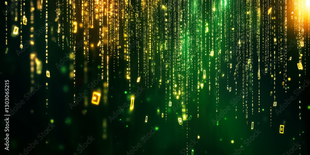 Poster vibrant symbols cascade from above, creating a mesmerizing digital matrix. the bright hues evoke a s