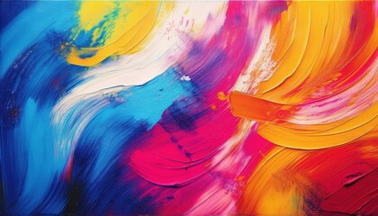 vibrant abstract brushstroke painting with dynamic swirls of red, orange, blue, and pink, ideal for modern decor and design

