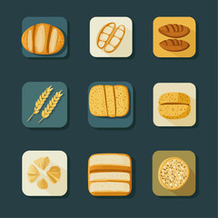 Assortment of Bread Icons on Dark Background