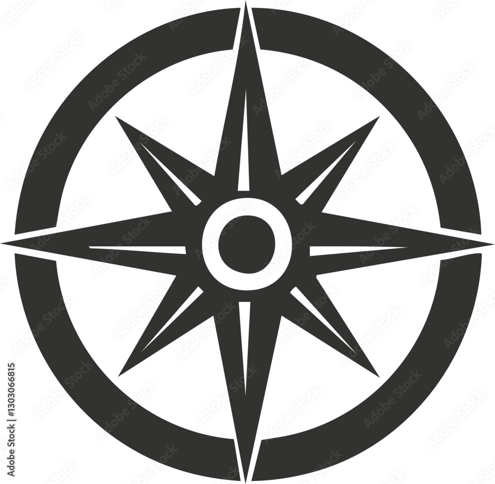 Poster black compass icon representing navigation and direction in a circular design.
