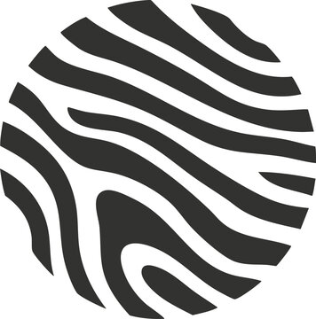 Abstract black and white zebra pattern in a circular design.