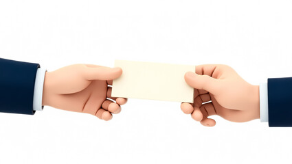 two hands in business suits exchanging a blank card