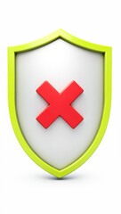 Obraz premium lime green shield with red mark: 3d security breach