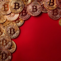 Naklejka premium border frame of falling bitcoin cyber currency background with copy space, financial concept