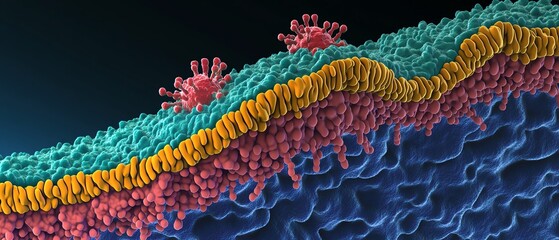 Microscopic view of virus structure and cell.
