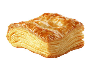 A crisp and golden puff pastry with delicate flaky layers, beautifully presented on a transparent background