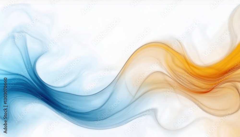 Fototapete fluid abstract waves in blue and orange with soft light effects, dynamic motion background for digit