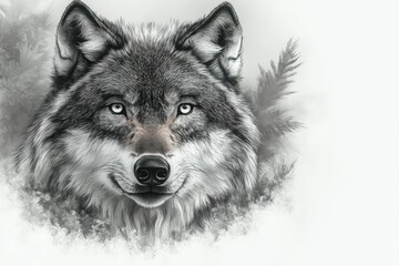 Majestic wolf portrait winter setting serene gaze