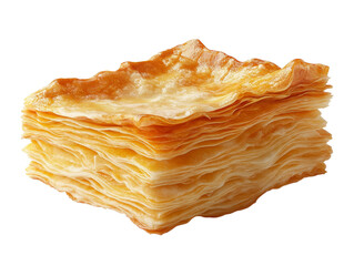 A crisp and golden puff pastry with delicate flaky layers, beautifully presented on a transparent background