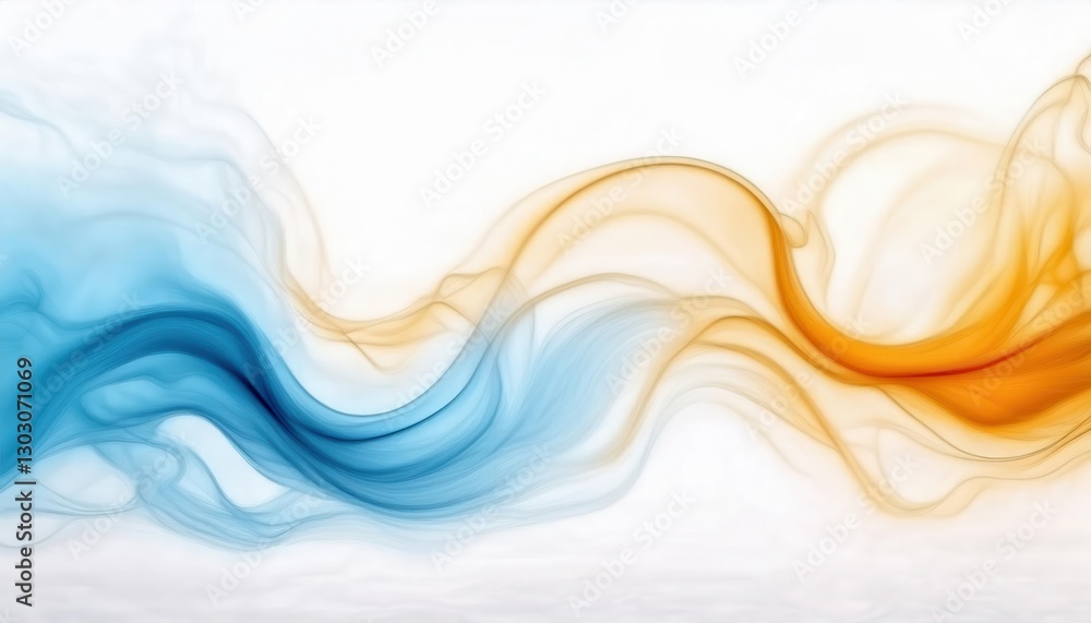 Fototapete fluid abstract waves in blue and orange with soft light effects, dynamic motion background for digit